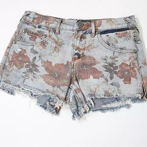 Free People Floral Denim Shorts - Gray and Brown